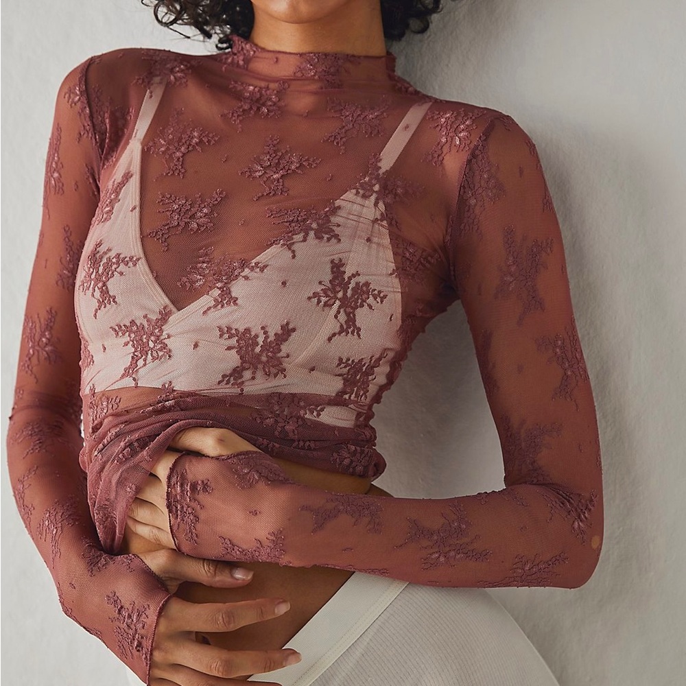 Free People Lady Lux Lace Layering Top in Oh Bloom, size L